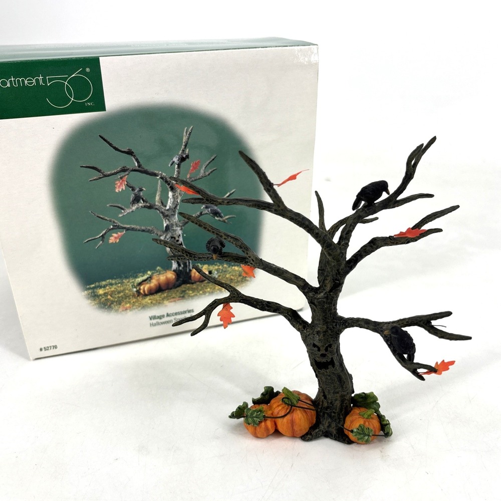 Department 56 Village Accessories 1998 Halloween Spooky Tree 52770 Crows Pumpkin